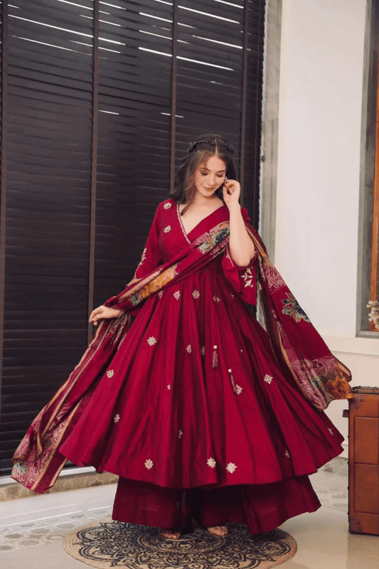 Marron Gown Pant And Dupatta
